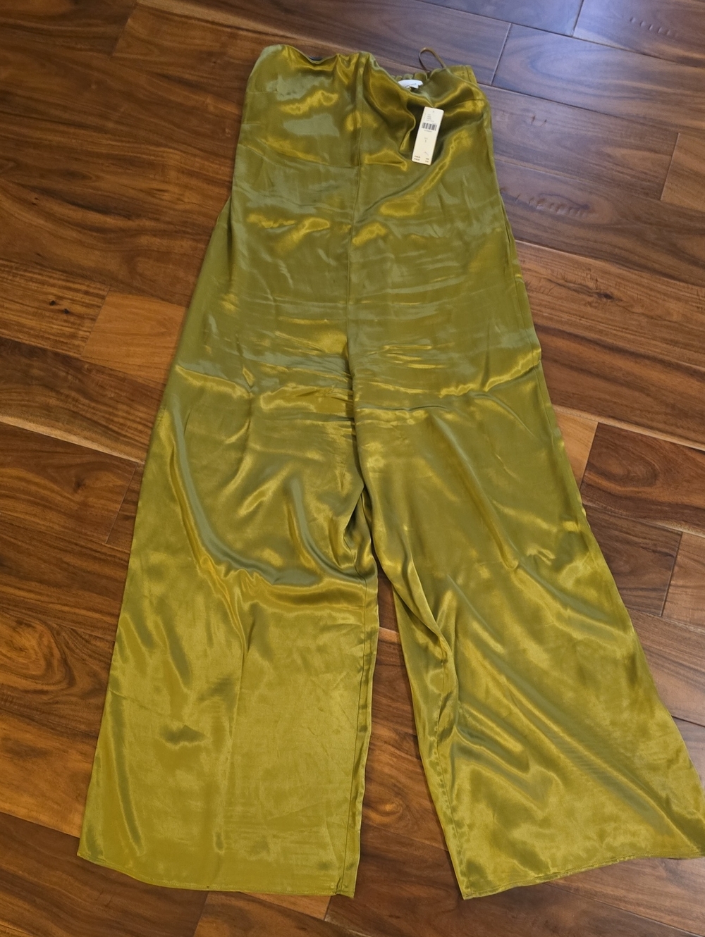 Anthropologie Satin Wide-Leg Jumpsuit in Olive